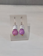 Load image into Gallery viewer, Pretty Pink Acai Seed / Silver Ceramic Cube Earrings