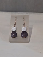 Load image into Gallery viewer, Pretty Pink Acai Seed / Silver Ceramic Cube Earrings