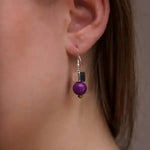 Load image into Gallery viewer, Pretty Pink Acai Seed / Silver Ceramic Cube Earrings