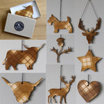 Load image into Gallery viewer, Tartan Wooden Decoration by Caroline Wolfe Murray