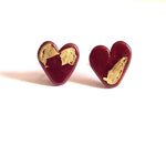 Load image into Gallery viewer, Glass Heart Stud Earrings with 24 carat gold leaf Handmade by Helen Chalmers Jewellery