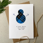 Load image into Gallery viewer, Hand Stitched Tartan Snowman Christmas Card made by Hiyapal