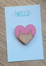 Load image into Gallery viewer, Cat Heart Brooch Made in Scotland by Twiggd
