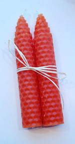 Load image into Gallery viewer, Thin Beeswax Candle Pair tied with Rafia