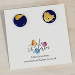Load image into Gallery viewer, Gold Button Glass Studs Handmade by Helen Chalmers Jewellery