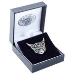 Load image into Gallery viewer, Mini Highland Cow Head Pewter Brooches Made in Scotland by Pewtermill