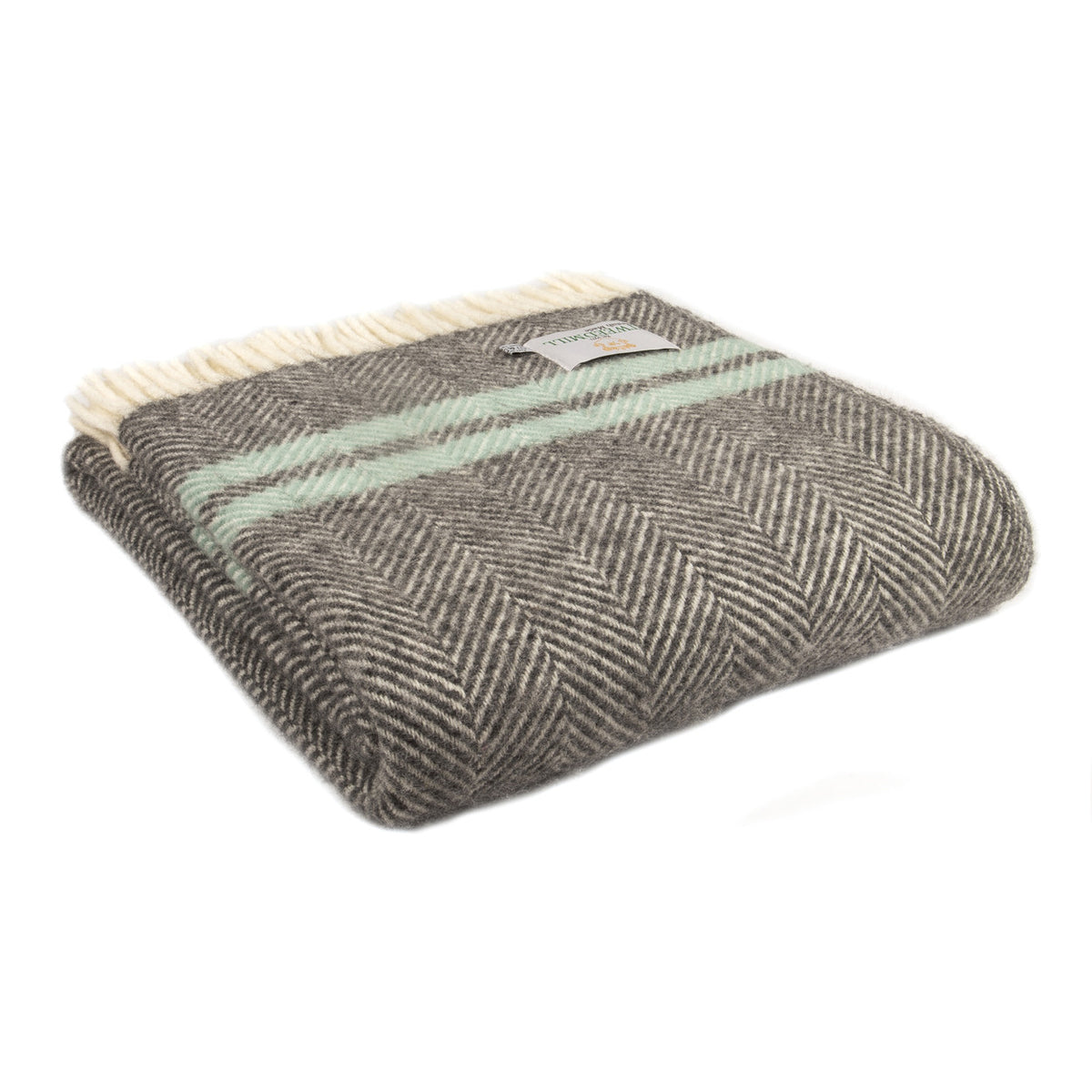 Tweedmill 2 Stripe Slate Grey & Pink Wool Blanket Throw