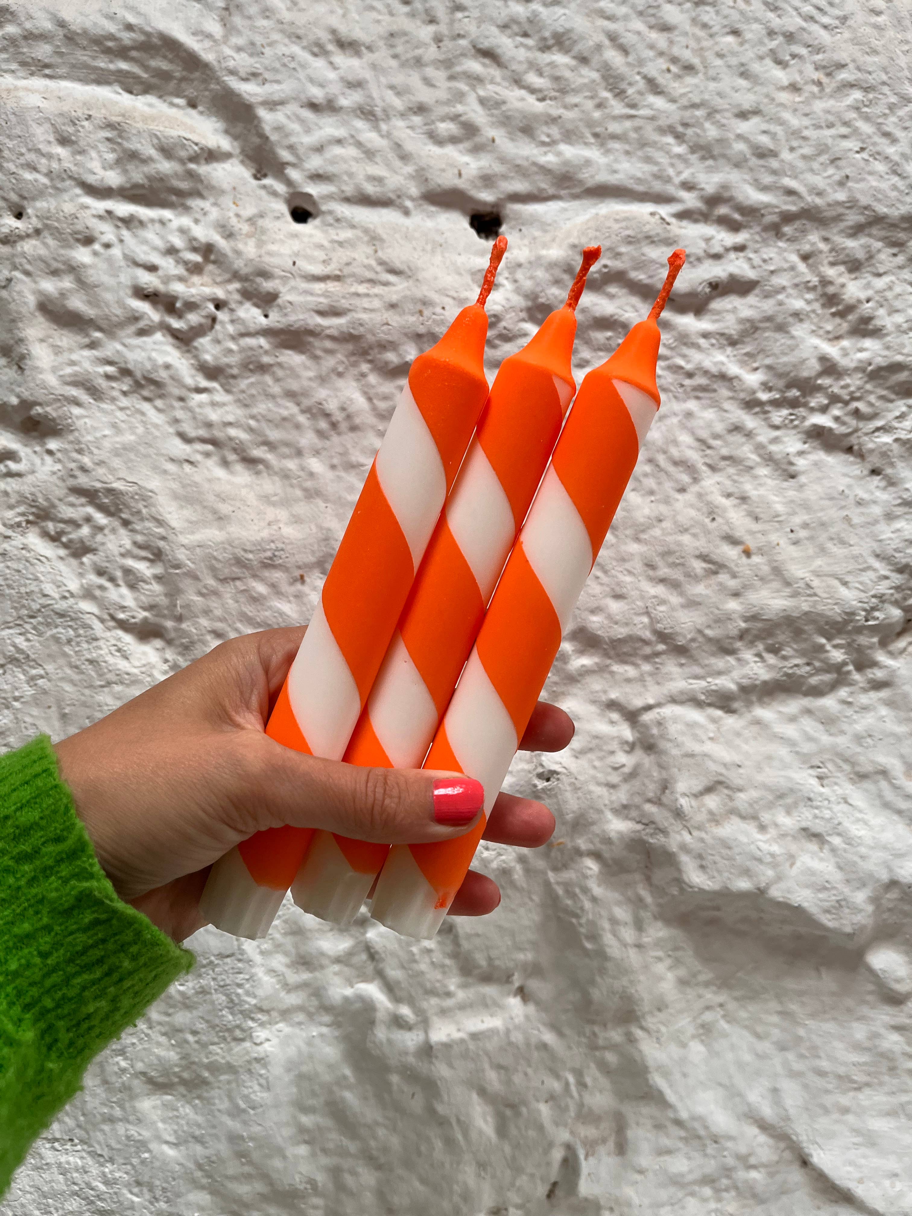 Juicy orange & white Helter Skelter Dinner Candle