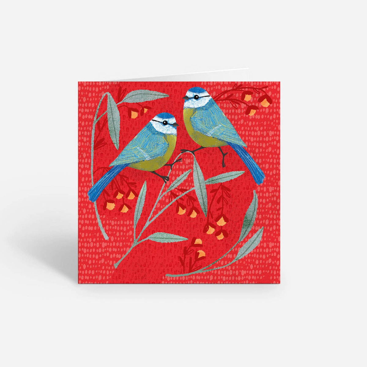 Eurasian blue tits  - Everyday Illustrated Nature Card - Red
