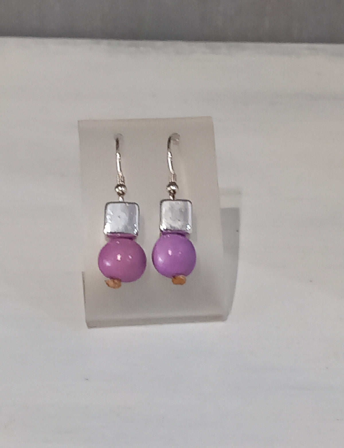 Pretty Pink Acai Seed / Silver Ceramic Cube Earrings