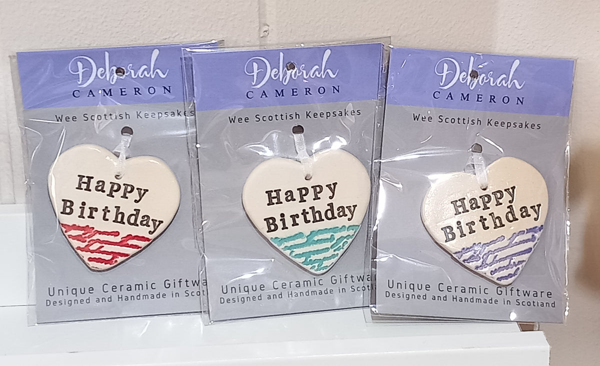'Words' HAPPY BIRTHDAY Keepsake Heart Handmade Ceramics by Deborah Cameron - Made in Scotland