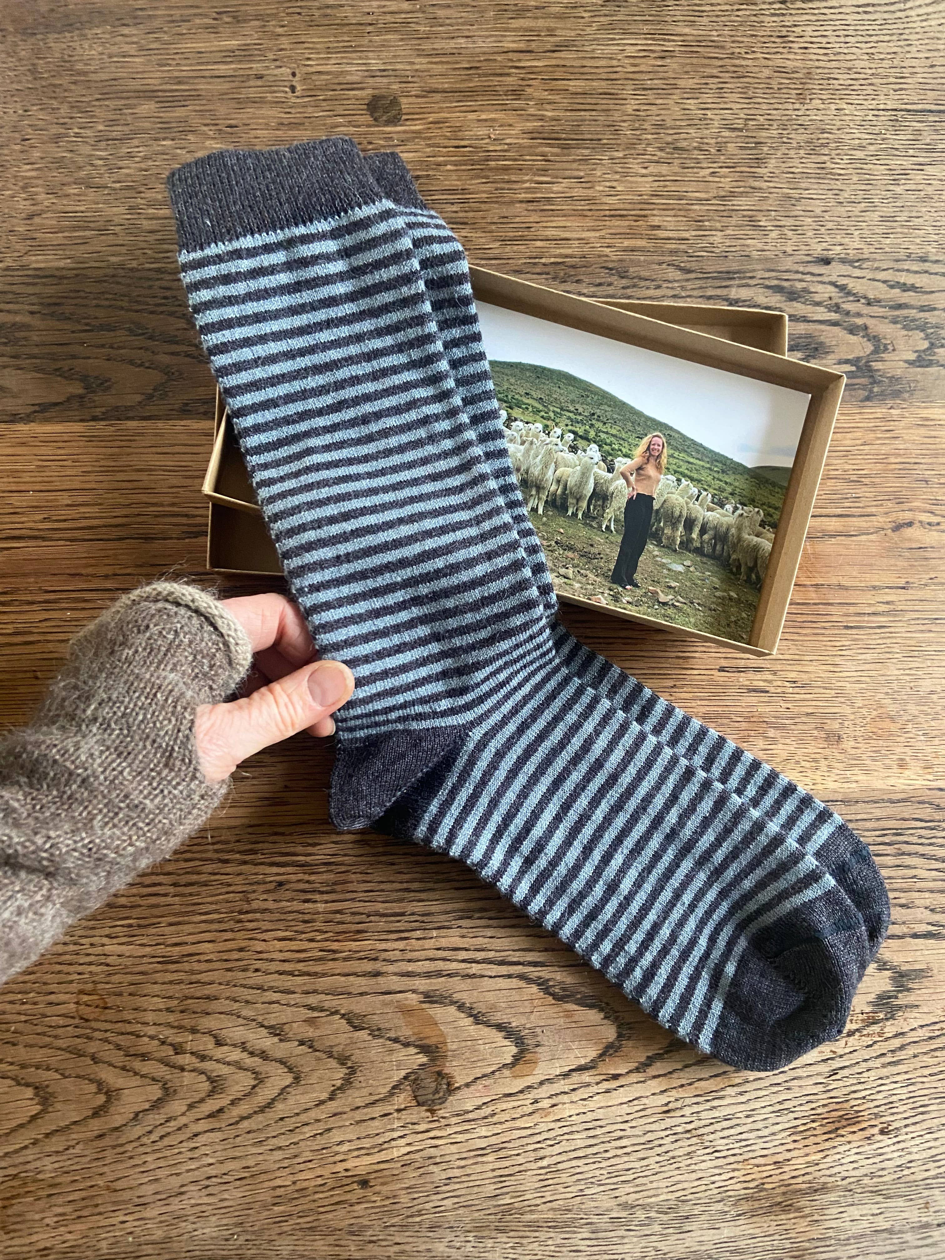 NEW Men’s Alpaca Stripe Socks - Charcoal by Samantha Holmes