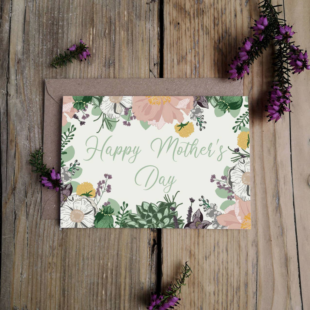 Happy Mother's Day Pastel Mint Green & Pink Floral Card