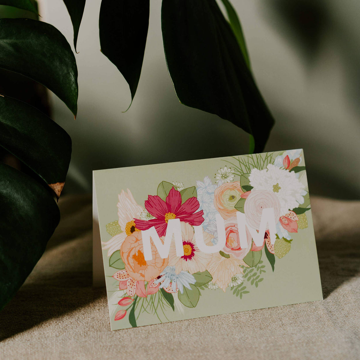 'MUM' Pink Peach Blue & Green Floral Mother's Day Card