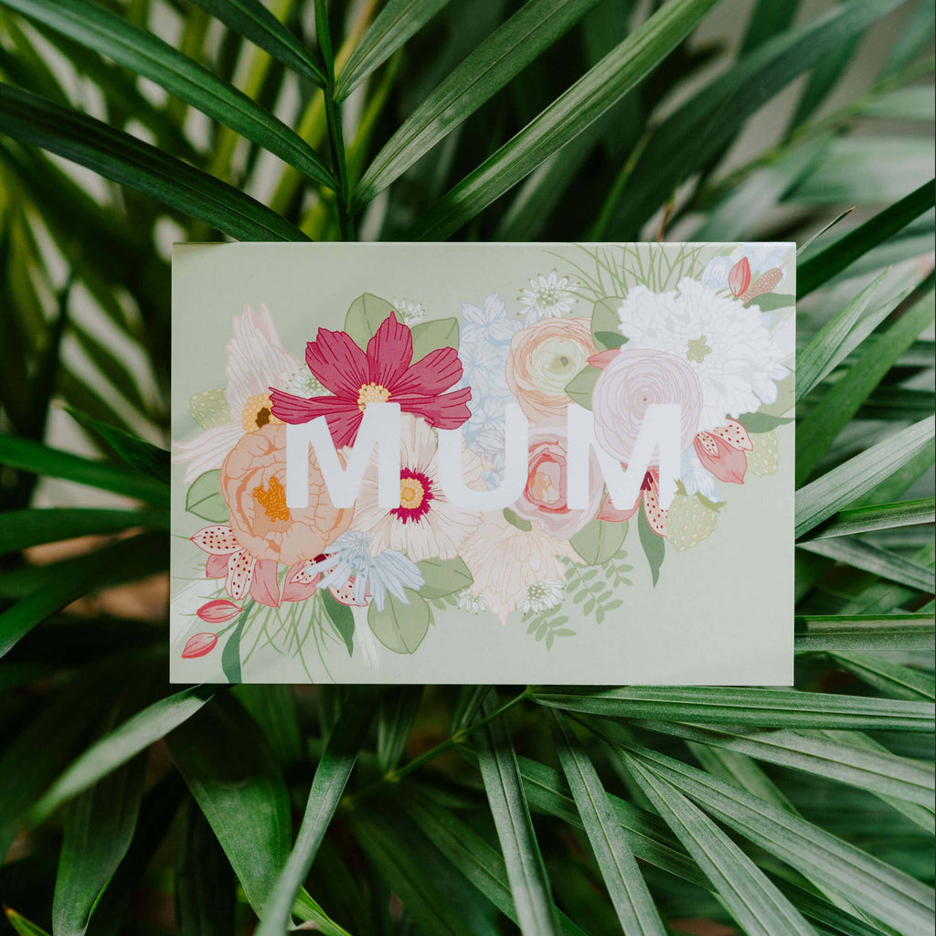 'MUM' Pink Peach Blue & Green Floral Mother's Day Card