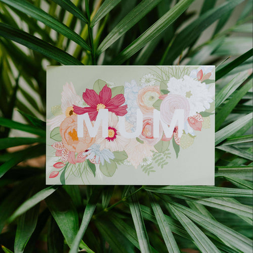 'MUM' Pink Peach Blue & Green Floral Mother's Day Card