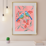Load image into Gallery viewer, Bluetit A4 Print on Pink Background
