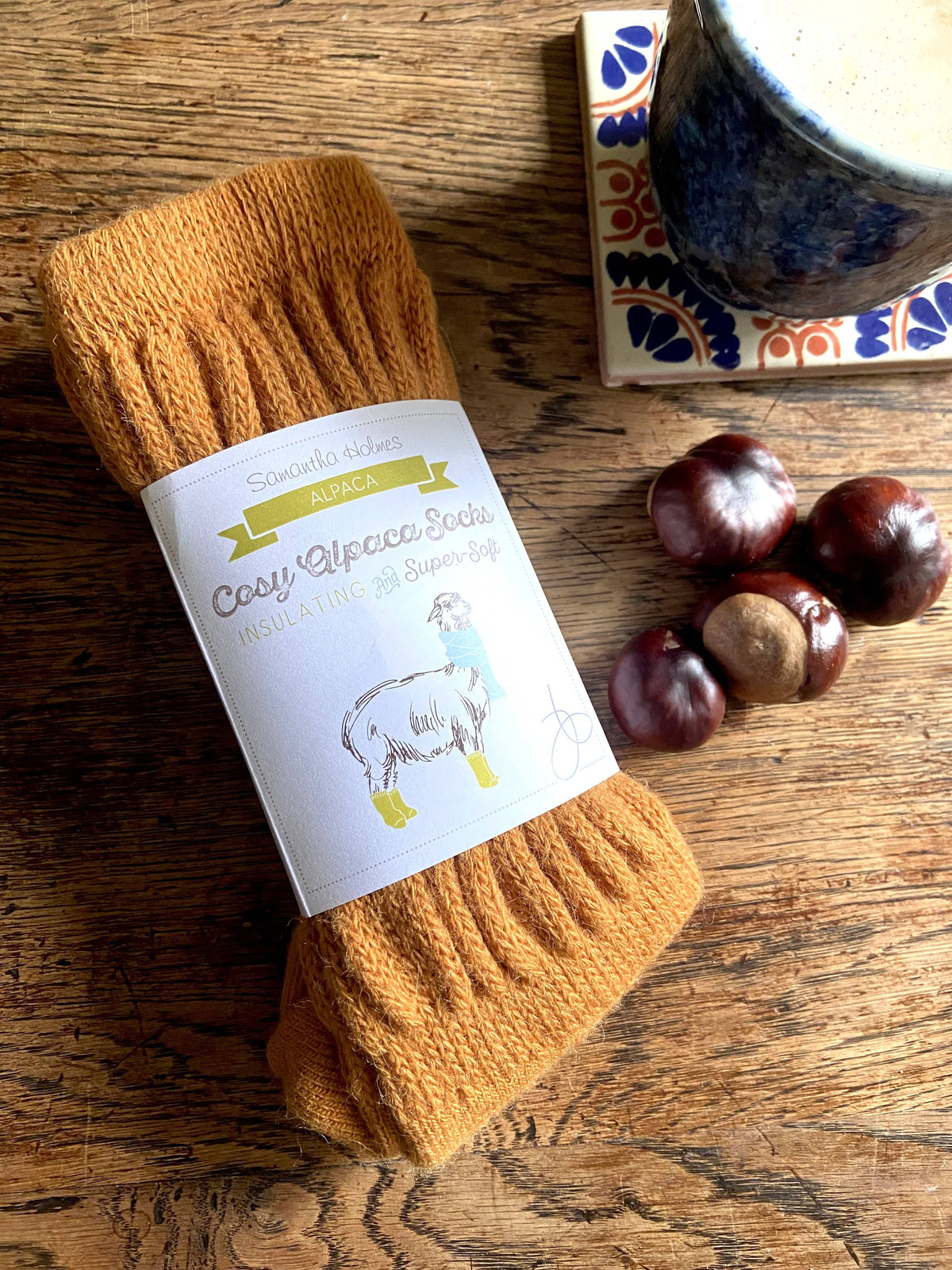 NEW Alpaca Rib Cushion Socks - Cosy Amber & Pumpkin