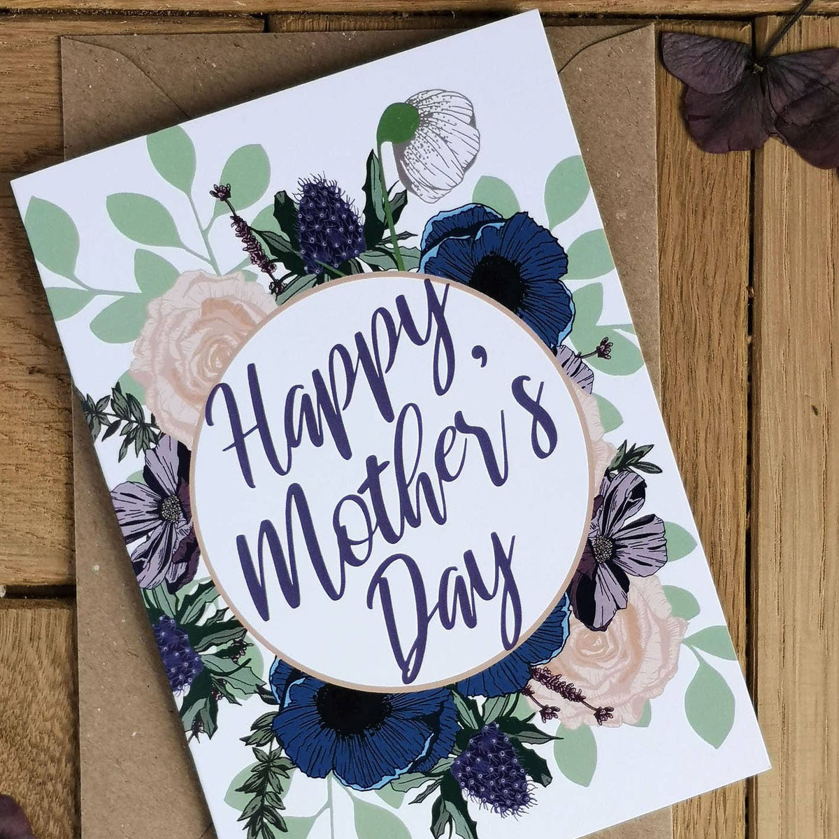 Happy Mother's Day Navy Blue & Pink Floral Card