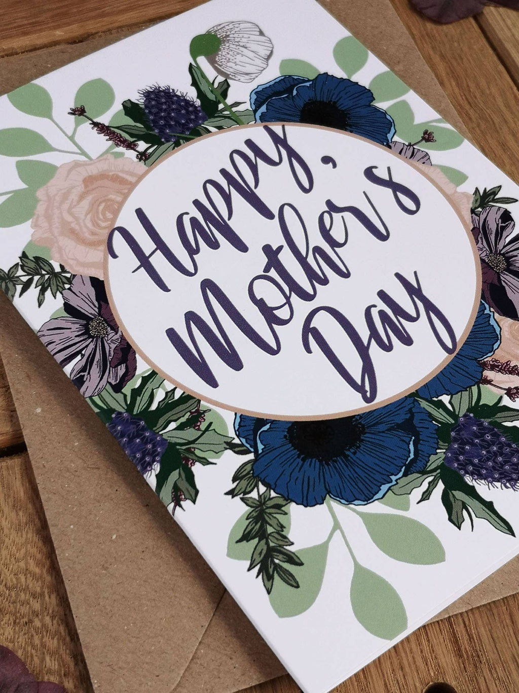 Happy Mother's Day Navy Blue & Pink Floral Card