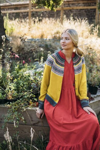 Alpine Short Cardigan - Piccalilli 100% Merino Lambswool designed by ERIBÉ Knitwear