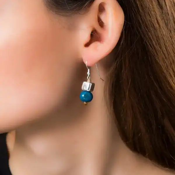 Pretty Pink Acai Seed / Silver Ceramic Cube Earrings