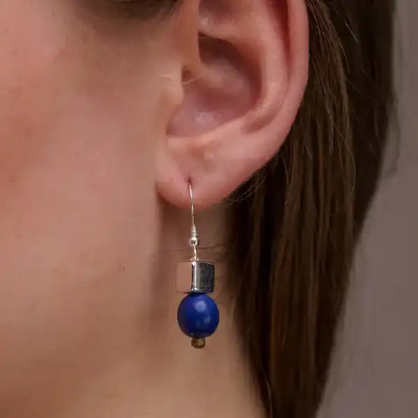 Pretty Pink Acai Seed / Silver Ceramic Cube Earrings