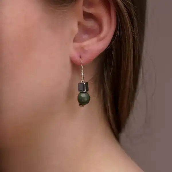 Pretty Pink Acai Seed / Silver Ceramic Cube Earrings