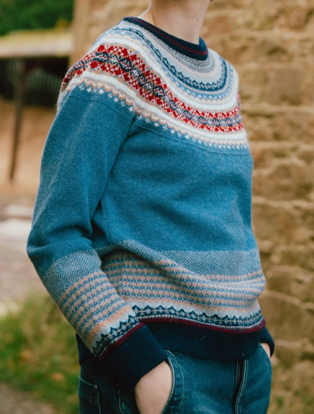 Blue Morning Alpine Sweater 96% Merino Lambswool / 4% Angora designed by ERIBÉ Knitwear