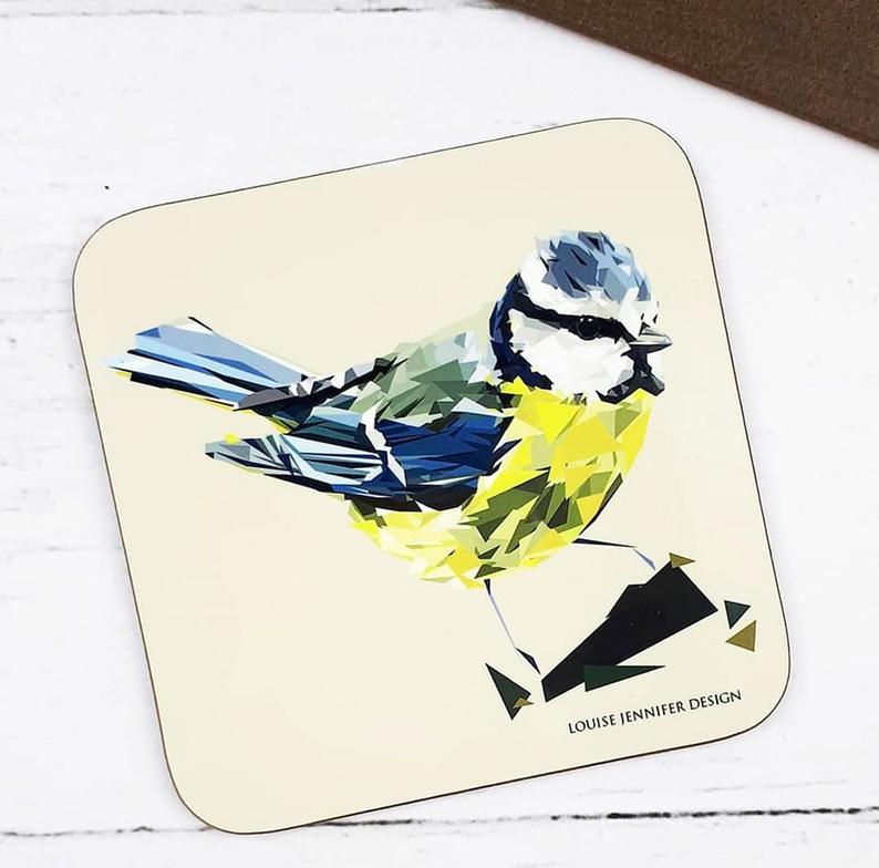 Bird Themed Hard Wood Coasters Illustrated by Jennifer Louise Design