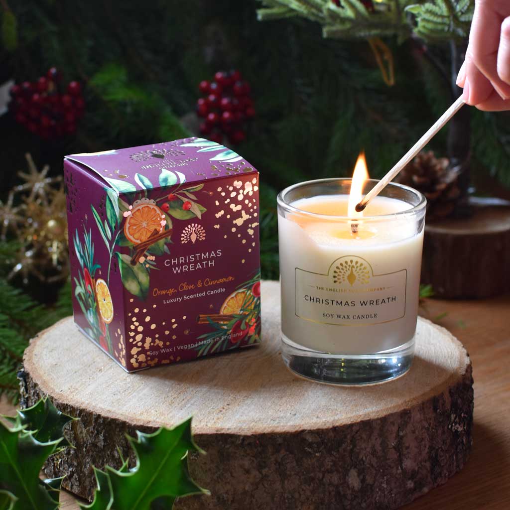 'Christmas Wreath' Orange, Clove & Cinnamon Scented Soywax Vegan Candle