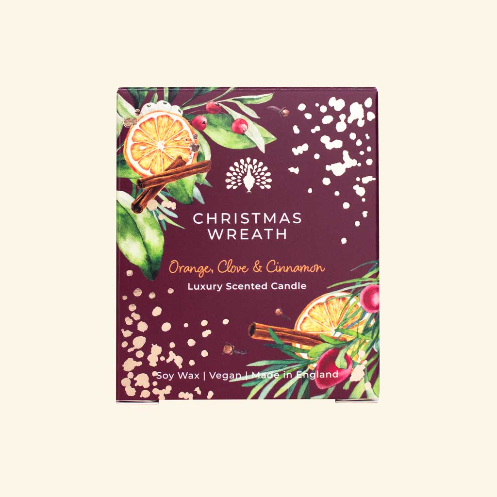 'Christmas Wreath' Orange, Clove & Cinnamon Scented Soywax Vegan Candle