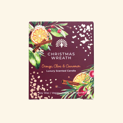 'Christmas Wreath' Orange, Clove & Cinnamon Scented Soywax Vegan Candle