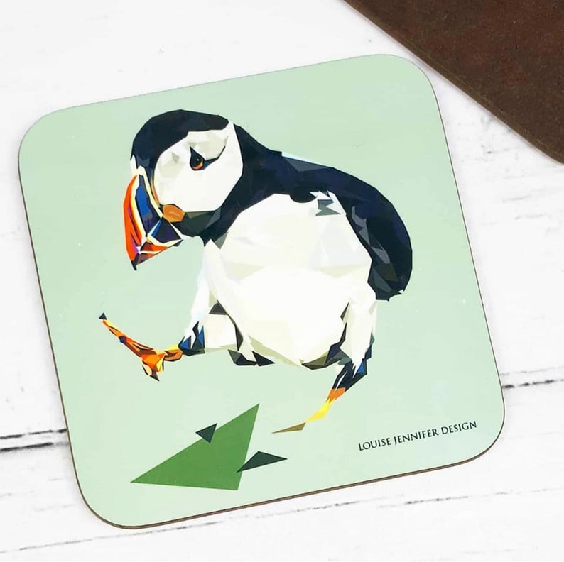 Puffin Hard Wood Coasters Illustrated by Jennifer Louise Design