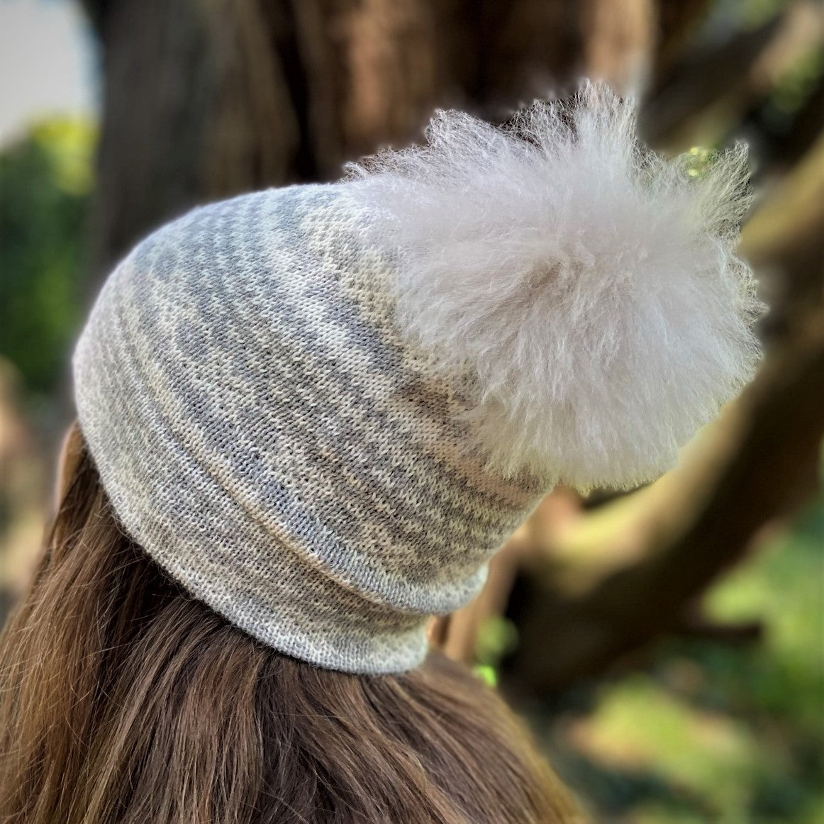Alpaca Fair Isle Pom Pom Hat - Silver by Samantha Holmes