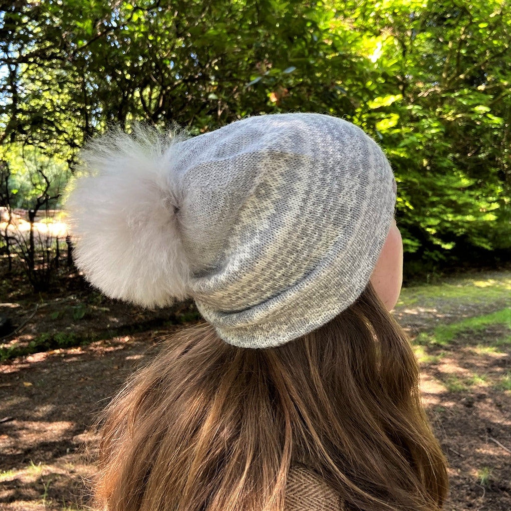 Alpaca Fair Isle Pom Pom Hat - Silver by Samantha Holmes