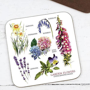 'GARDEN FLOWERS' Hard Wood Coaster Illustrated by Jennifer Louise Design