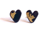 Load image into Gallery viewer, Glass Heart Stud Earrings with 24 carat gold leaf Handmade by Helen Chalmers Jewellery
