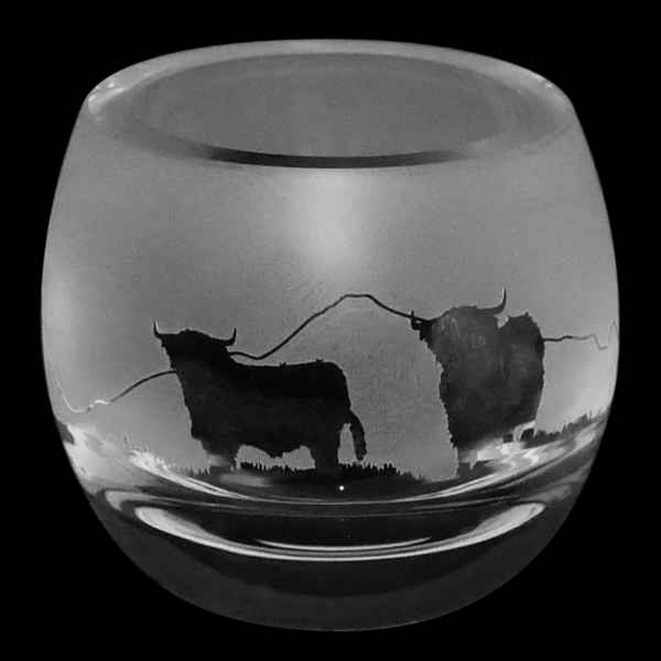 Crystal Glass Tealight Holder - Highland Cow