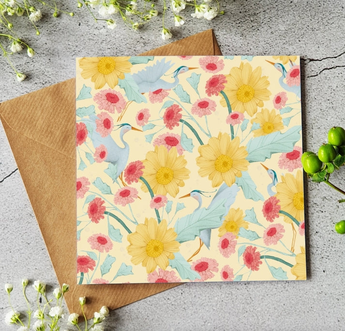 Birds & Flowers - Everyday Illustrated Nature Card (Blank Inside)