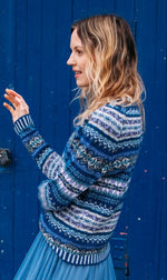 Load image into Gallery viewer, *NEW COLOURS AUTUMN&#39;25* &#39;SAPPHIRE&#39; Kinross Sweater&#39; 100% Supersoft Merino Lambswool Made in Scotland by ERIBÉ Knitwear
