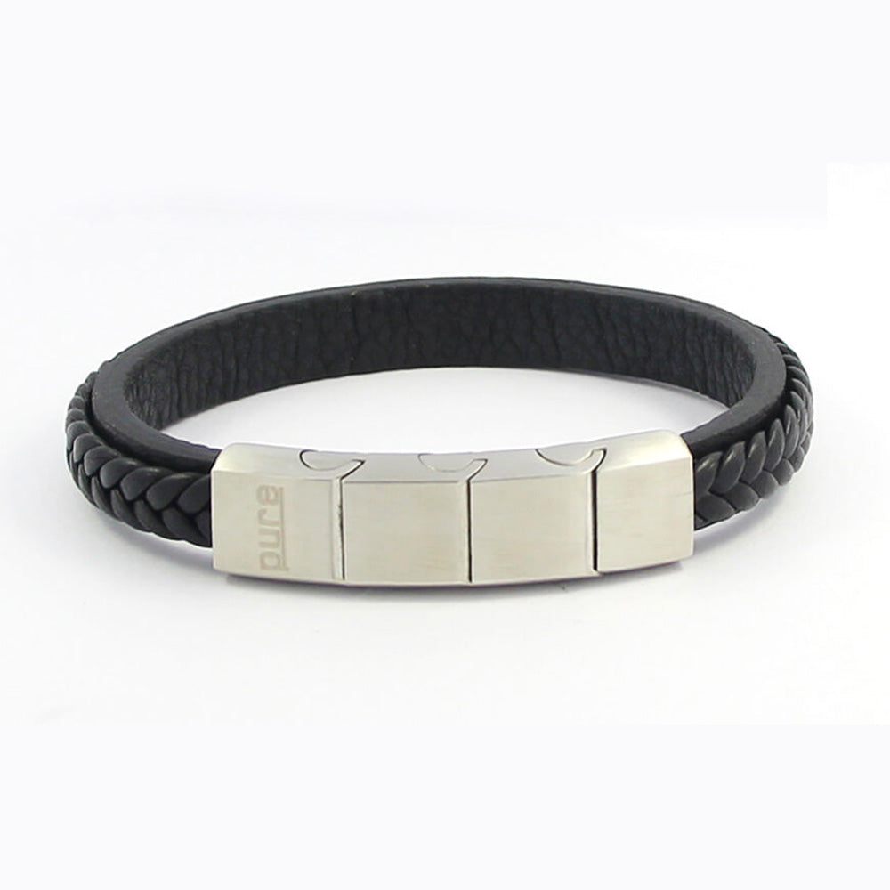 Black Leather Magnetic Bracelet LMB02