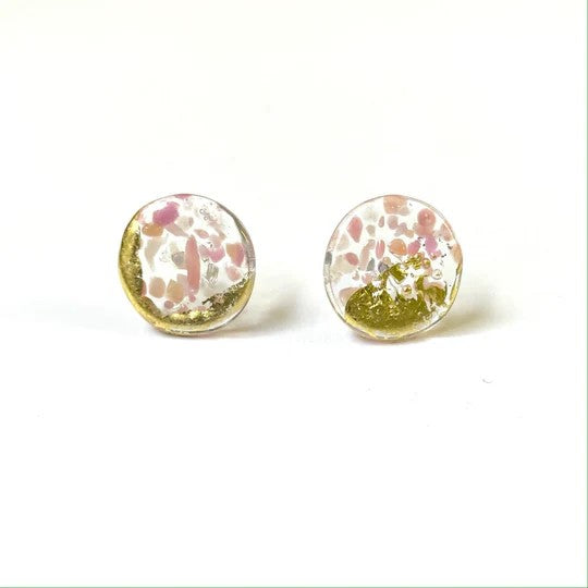 Flat Midi Glass Stud Earrings Handmade in Scotland by Helen Chalmers