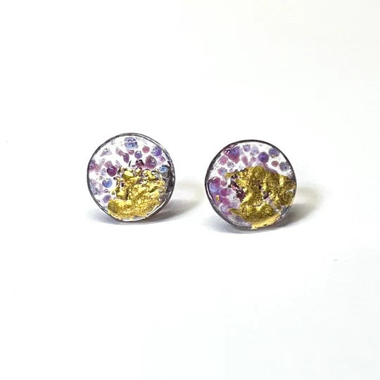 Flat Midi Glass Stud Earrings Handmade in Scotland by Helen Chalmers