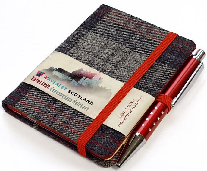 TARTAN CLOTH NOTEBOOK MINI WITH PEN: KINLOCH ANDERSON CASTLE GREY