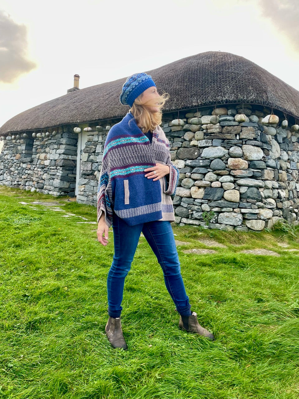 Autumn Winter 24 'OBAN SKY' MONTROSE BLANKET COAT 100% Merino Lambswool designed by ERIBÉ Knitwear