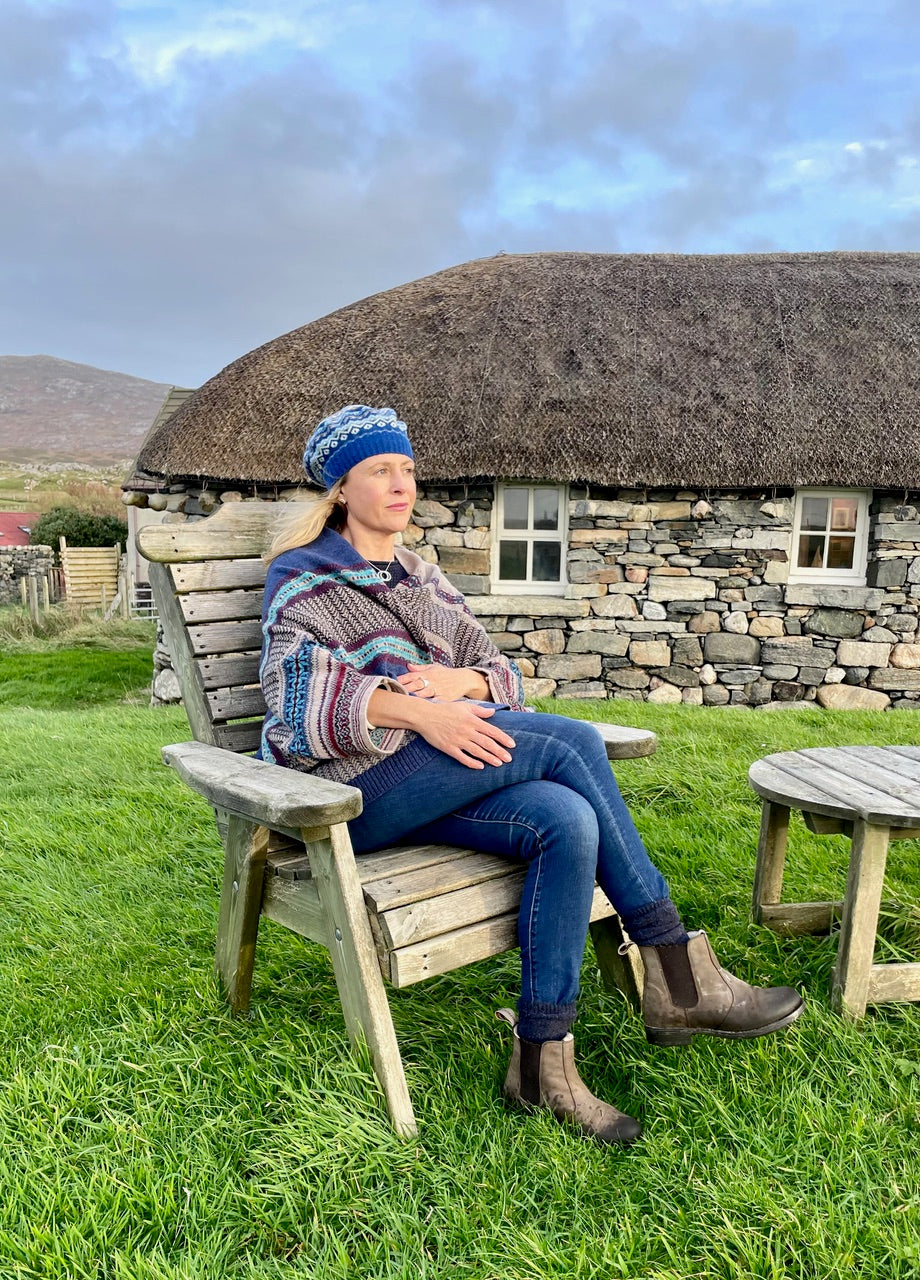 Autumn Winter 24 'OBAN SKY' MONTROSE BLANKET COAT 100% Merino Lambswool designed by ERIBÉ Knitwear