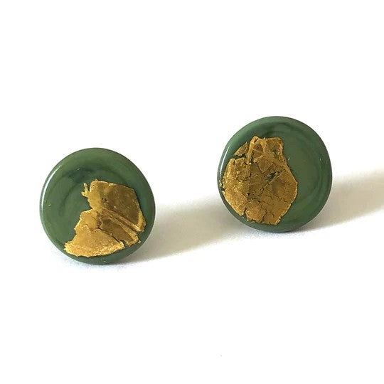 Gold Button Glass Studs Handmade by Helen Chalmers Jewellery