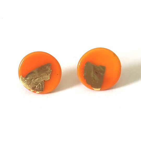 Gold Button Glass Studs Handmade by Helen Chalmers Jewellery