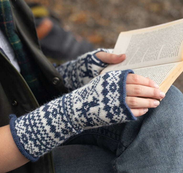 Alpaca Fair Isle Fingerless Gloves by Samantha Holmes